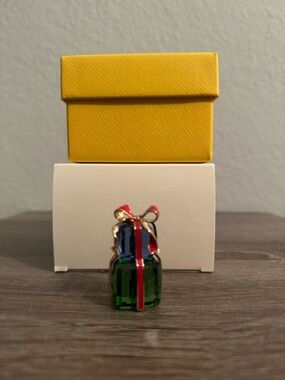 Swarovski Green and Blue Crystal Present with Red Ribbon